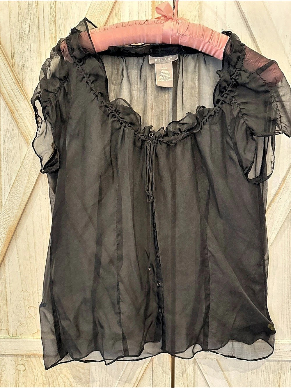 Kenar Sheer Ruffle Intimate & Sweet Blouse in Black Size Medium